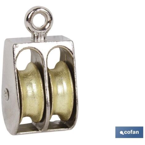 Polea doble fija niquelada 12 mm de diámetro, venta unitaria.