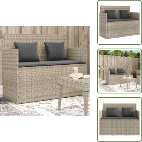 Poli rattan - vidaXL Panca da Giardino con Cuscini Grigio Chiaro in Polyrattan - Cuscino da seduta