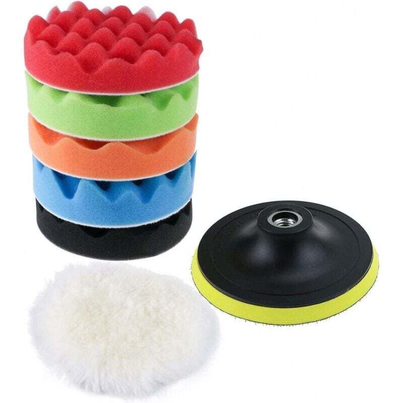 Image of Polierschwamm-Set mit Bohrmaschinenadapter und Wollwachspads, 7-teilig, 5 Zoll, für die Autopolitur