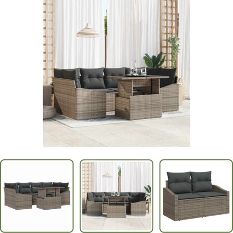Poliestere -  Set Divano da Giardino 7 pcs Grigio Poly Rattan