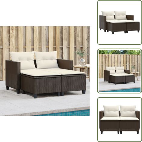 Poliestere - vidaXL Divano da Giardino 2 Posti con Sgabelli Marrone in Polyrattan - Cuscino sfoderabile