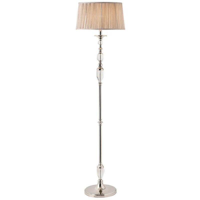 Interiors Polina Nickel - 1 Light Floor Lamp Polished Nickel Plate with Beige Shade, E27