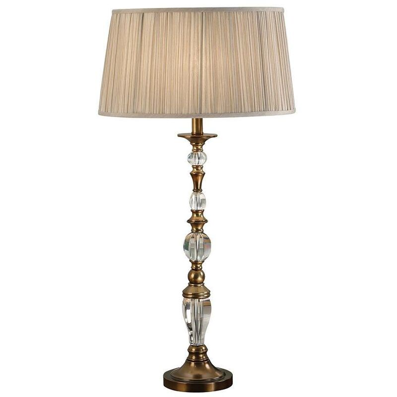 Interiors Polina Antique Brass - 1 Light Large Table Lamp Antique Brass with Beige Shade, E14