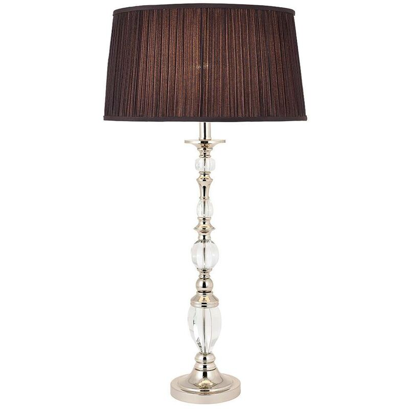 Interiors Polina Nickel - 1 Light Large Table Lamp Polished Nickel Plate with Black Shade, E27