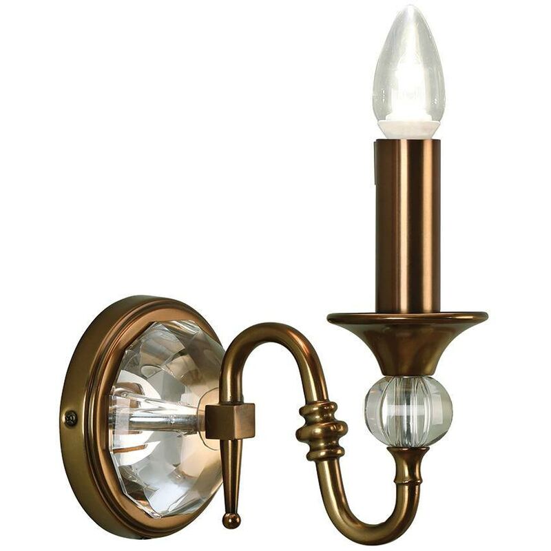 Interiors 1900 Lighting - Interiors - 1 Light Indoor Candle Wall Light Antique Brass with Crystal, E14