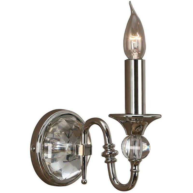 Interiors 1900 Lighting - Interiors - 1 Light Indoor Candle Wall Light Polished Nickel Plate with Crystal, E14