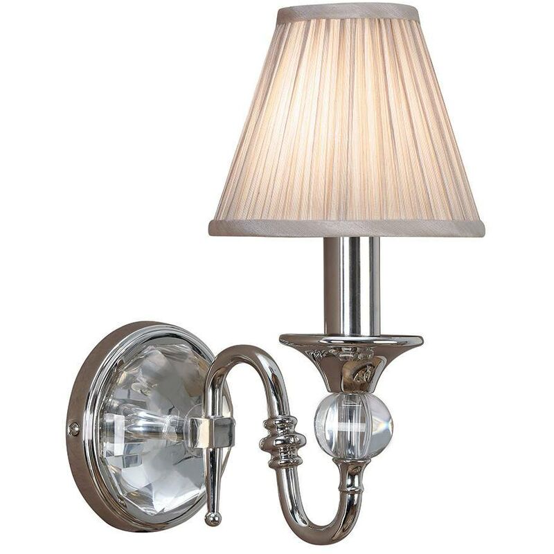 Interiors 1900 Lighting - Interiors Polina Nickel - 1 Light Indoor Candle Wall Light Polished Nickel Plate with Beige Shade, E14