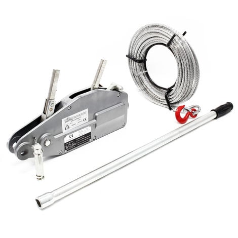 Polipasto hasta 800kg, cable 20m Ø8,3mm, pasador de seguridad y gancho de carga, traccionar y elevar