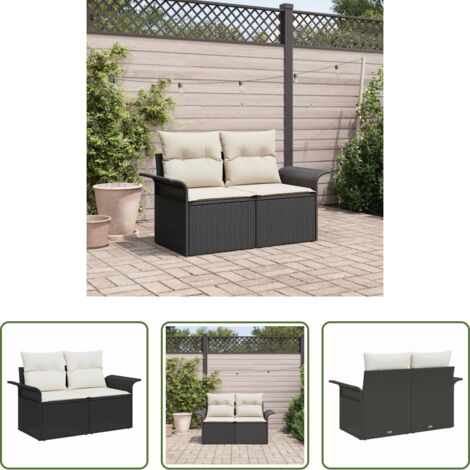 Polirattan -  Divano da giardino con cuscino Nero 141 x 62 x 69cm polyrattan