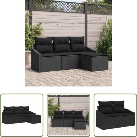 Polirattan -  Set di divani con cuscino 4 pcs Nero polyrattan