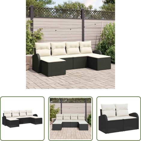 Polirattan -  Set di divani con cuscino 6 pcs Nero e Bianco polyrattan