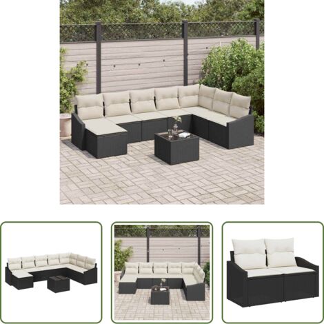 Polirattan -  Set di divani con cuscino 9 pcs Nero polyrattan