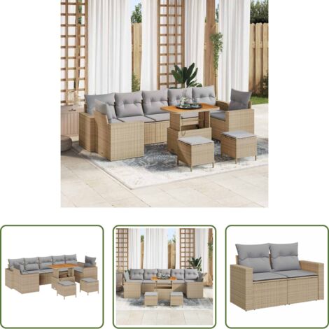 Polirattan -  Set Divano da Giardino 10 pcs Beige e Grigio Chiaro polyrattan