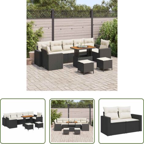 Polirattan -  Set Divano da Giardino 10 pcs Nero polyrattan