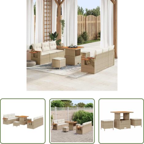 Polirattan -  Set Divano da Giardino 11 pcs Beige e Crema polyrattan