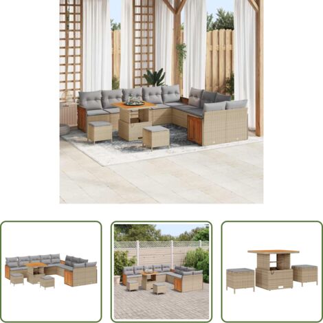 Polirattan -  Set Divano da Giardino 17 pcs Beige e Grigio Chiaro polyrattan