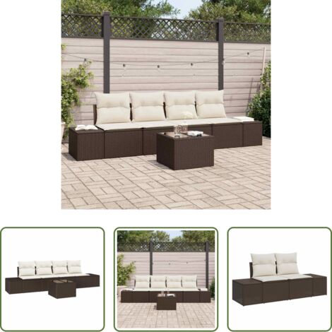 Polirattan -  Set Divano da Giardino 5 pcs Marrone e Crema polyrattan