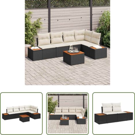Polirattan -  Set Divano da Giardino 6 pcs Nero e crema Poly Rattan