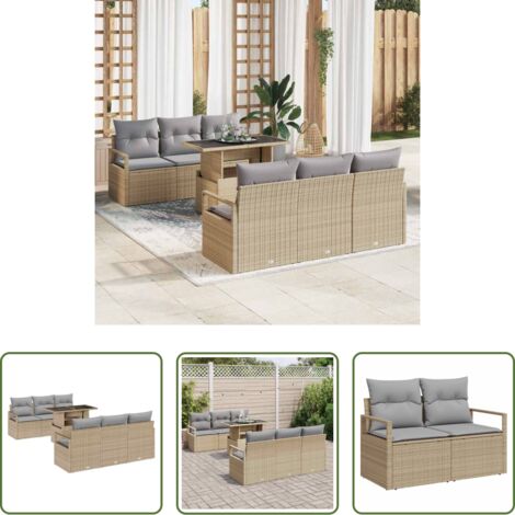 Polirattan -  Set Divano da Giardino 7 pcs Beige e Grigio Chiaro polyrattan