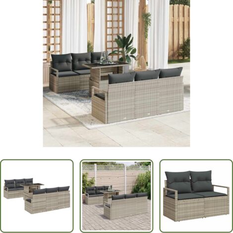 Polirattan -  Set Divano da Giardino 7 pcs Grigio chiaro polyrattan