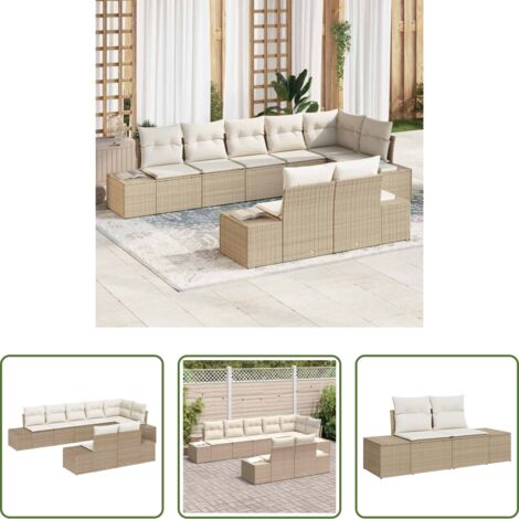 Polirattan -  Set Divano da Giardino 8 pcs Beige e Crema polyrattan