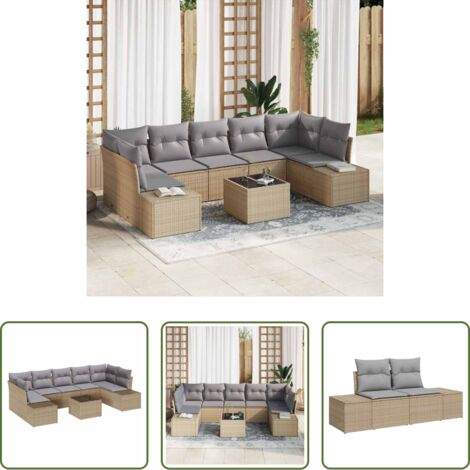 Polirattan -  Set Divano da Giardino 8 pcs Beige e grigio polyrattan