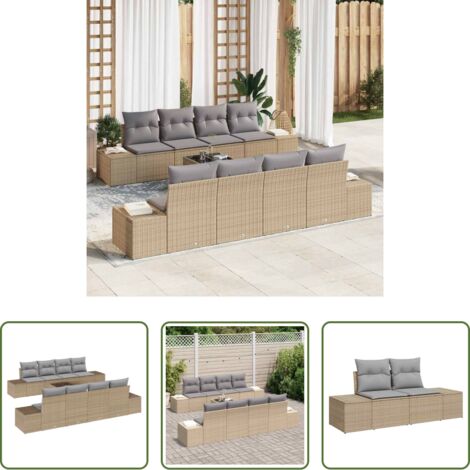 Polirattan -  Set Divano da Giardino 8 pcs Beige e grigio polyrattan