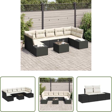 Polirattan -  Set Divano da Giardino 8 pcs Nero e Crema polyrattan