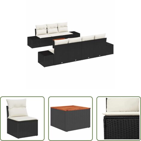 Polirattan -  Set Divano da Giardino 8 pcs Nero e Crema polyrattan