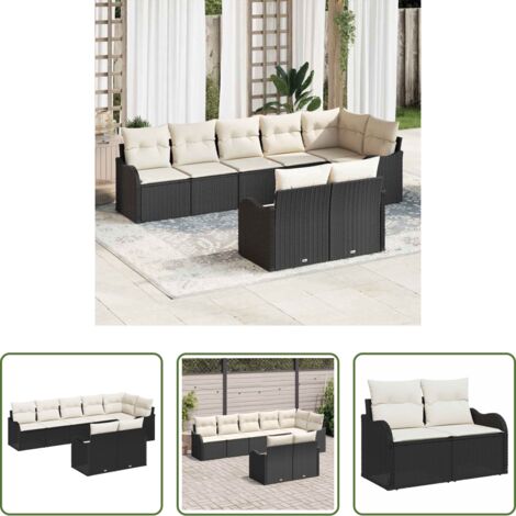 Polirattan -  Set Divano da Giardino 8 pcs Nero polyrattan