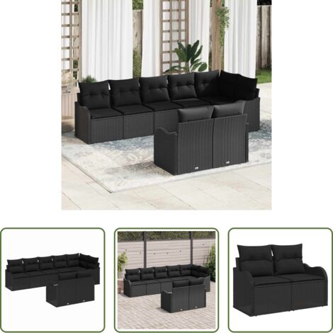 Polirattan -  Set Divano da Giardino 8 pcs Nero polyrattan