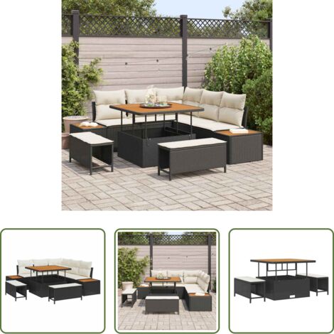 Polirattan -  Set Divano da Giardino 8 pcs Nero polyrattan