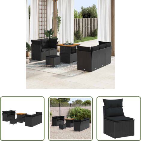 Polirattan -  Set Divano da Giardino 8 pcs Nero polyrattan