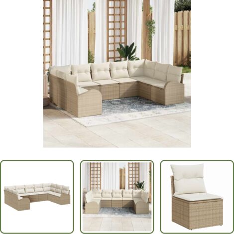 Polirattan -  Set Divano da Giardino 9 pcs Beige e Bianco polyrattan