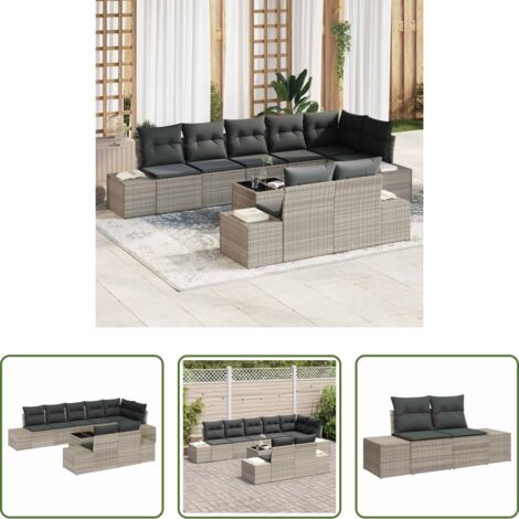 Polirattan -  Set Divano da Giardino 9 pcs Grigio chiaro polyrattan