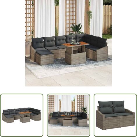 Polirattan -  Set Divano da Giardino 9 pcs Grigio Poly Rattan