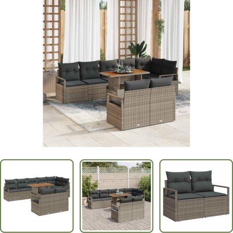 Polirattan -  Set Divano da Giardino 9 pcs Grigio Poly Rattan