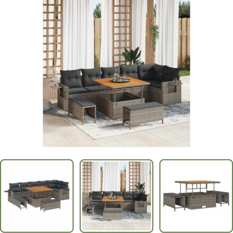 Polirattan -  Set Divano da Giardino 9 pcs Grigio polyrattan