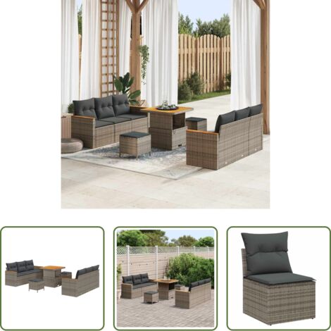 Polirattan -  Set Divano da Giardino con cuscino 11 pcs Grigio polyrattan