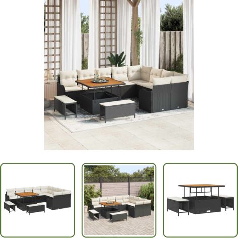 Polirattan -  Set Divano da Giardino con cuscino 12 pcs Nero polyrattan