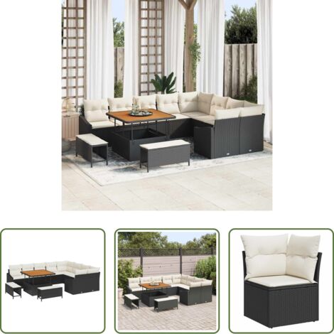 Polirattan -  Set Divano da Giardino con cuscino 12 pcs Nero polyrattan