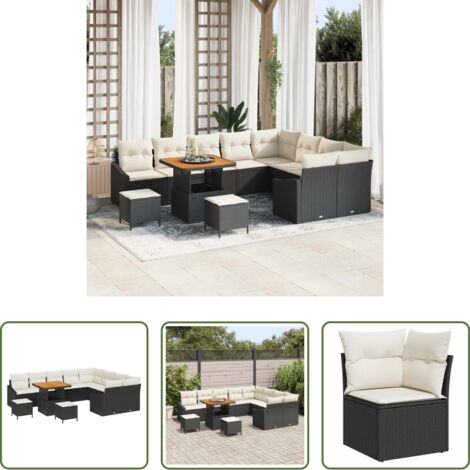 Polirattan -  Set Divano da Giardino con cuscino 12 pcs Nero polyrattan