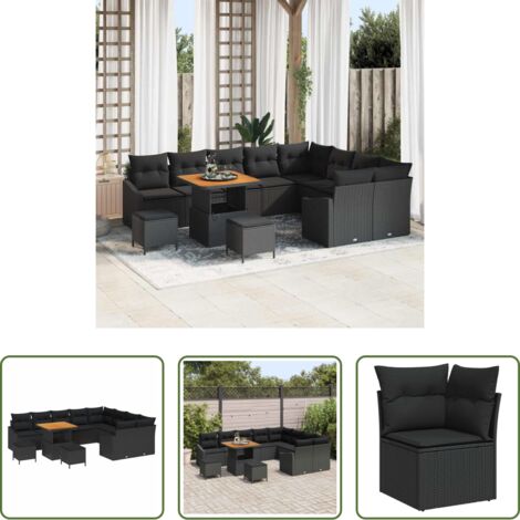 Polirattan -  Set Divano da Giardino con cuscino 12 pcs Nero polyrattan
