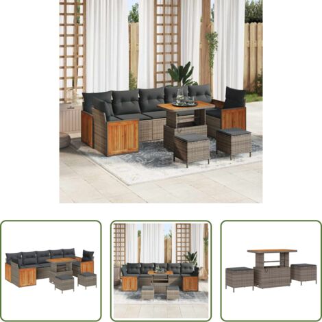 Polirattan -  Set Divano da Giardino con cuscino 13 pcs Grigio polyrattan