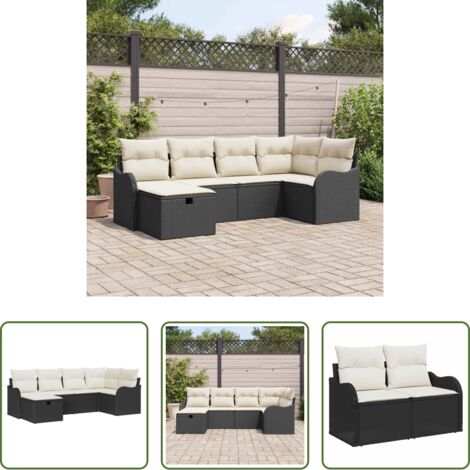 Polirattan -  Set Divano da Giardino con cuscino 6 pcs Nero Poly Rattan
