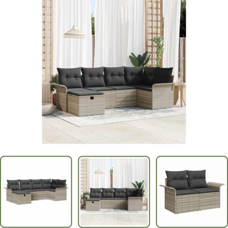 Polirattan -  Set Divano da Giardino con cuscino 6 pcs Poly Rattan