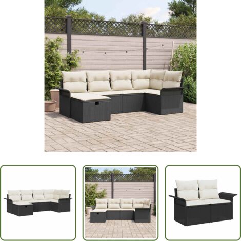 Polirattan -  Set Divano da Giardino con cuscino 6 pcs Poly Rattan