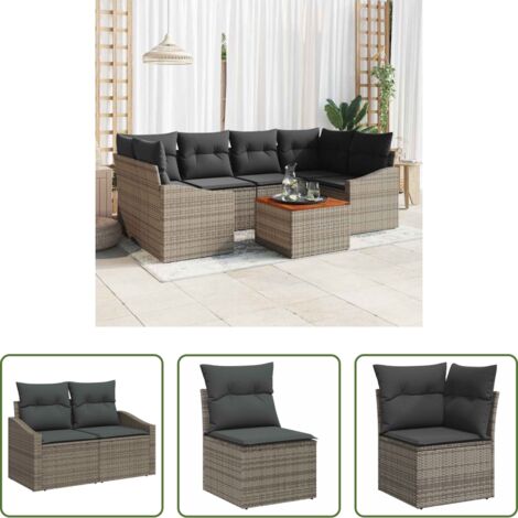 Polirattan -  Set Divano da Giardino con cuscino 7 pcs Grigio polyrattan