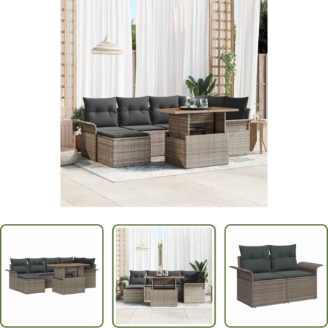 Polirattan -  Set Divano da Giardino con cuscino 7 pcs Grigio polyrattan