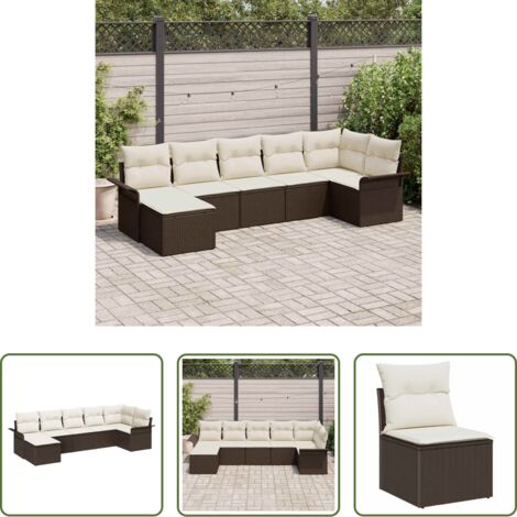 Polirattan -  Set Divano da Giardino con cuscino 7 pcs Marrone polyrattan